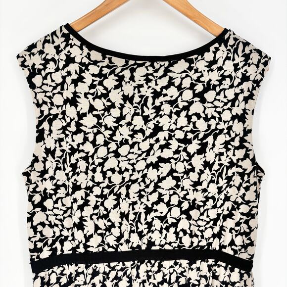 Loft Black and Cream Floral Sleeveless Sheath Dress Size L - Picture 4 of 6